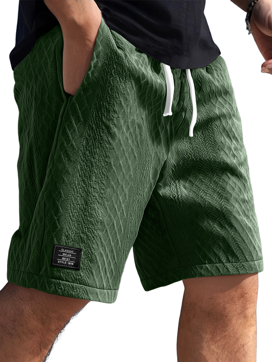 Men's Daily Jacquard Texture Logo Casual Solid Color Shorts-tidenox
