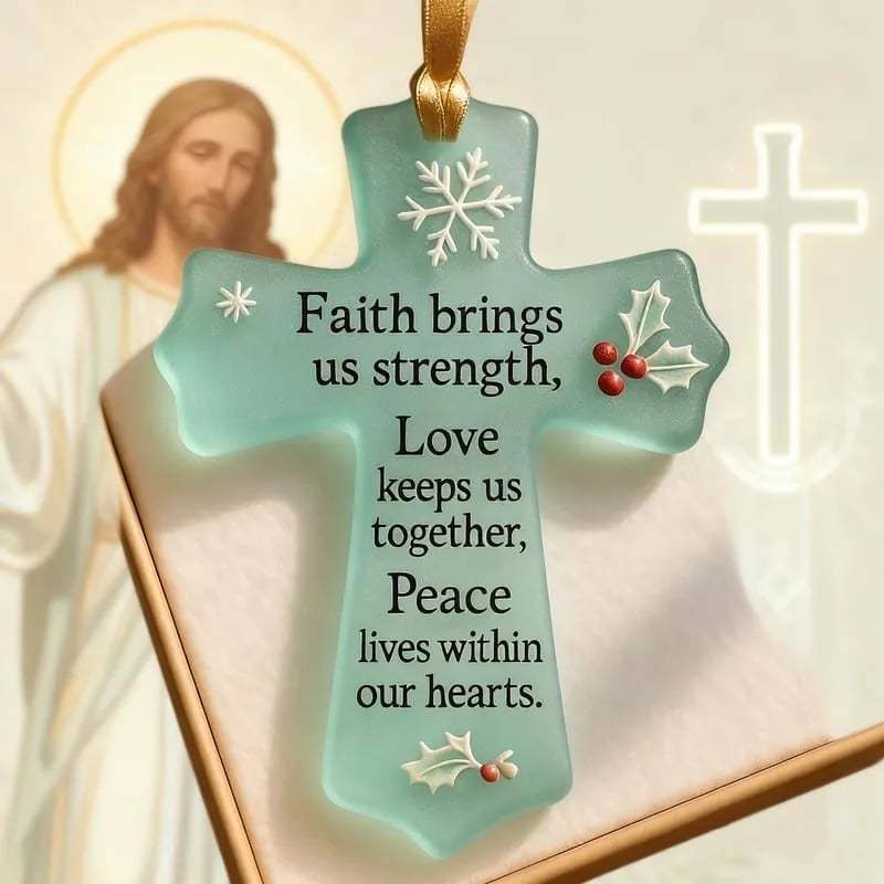 ✝️Inspirational Cross Sea Glass Christmas Ornament