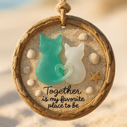 "Together Is My Favorite Place to Be” Sea Glass Cat Beach Ornament-tidenox