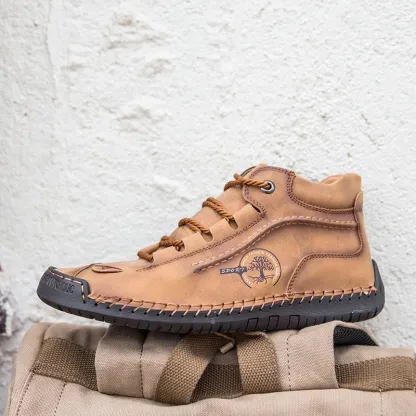 (⏰LAST DAY - 50% OFF🛒)Men's Retro Hand-Stitched Pigskin Boots – Wide Toe, Breathable, Non-Slip, Arch Support, Memory Foam Insole, Lightweight & Comfortable for Walking & Driving-tidenox