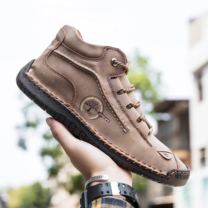 (⏰LAST DAY - 50% OFF🛒)Men's Retro Hand-Stitched Pigskin Boots – Wide Toe, Breathable, Non-Slip, Arch Support, Memory Foam Insole, Lightweight & Comfortable for Walking & Driving-tidenox