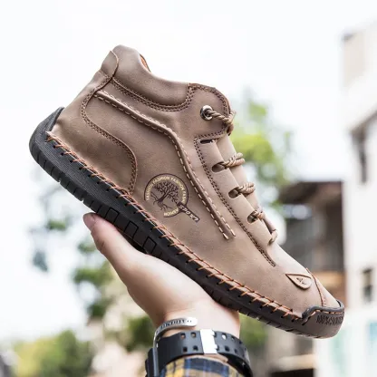 (⏰LAST DAY - 50% OFF🛒)Men's Retro Hand-Stitched Pigskin Boots – Wide Toe, Breathable, Non-Slip, Arch Support, Memory Foam Insole, Lightweight & Comfortable for Walking & Driving-tidenox