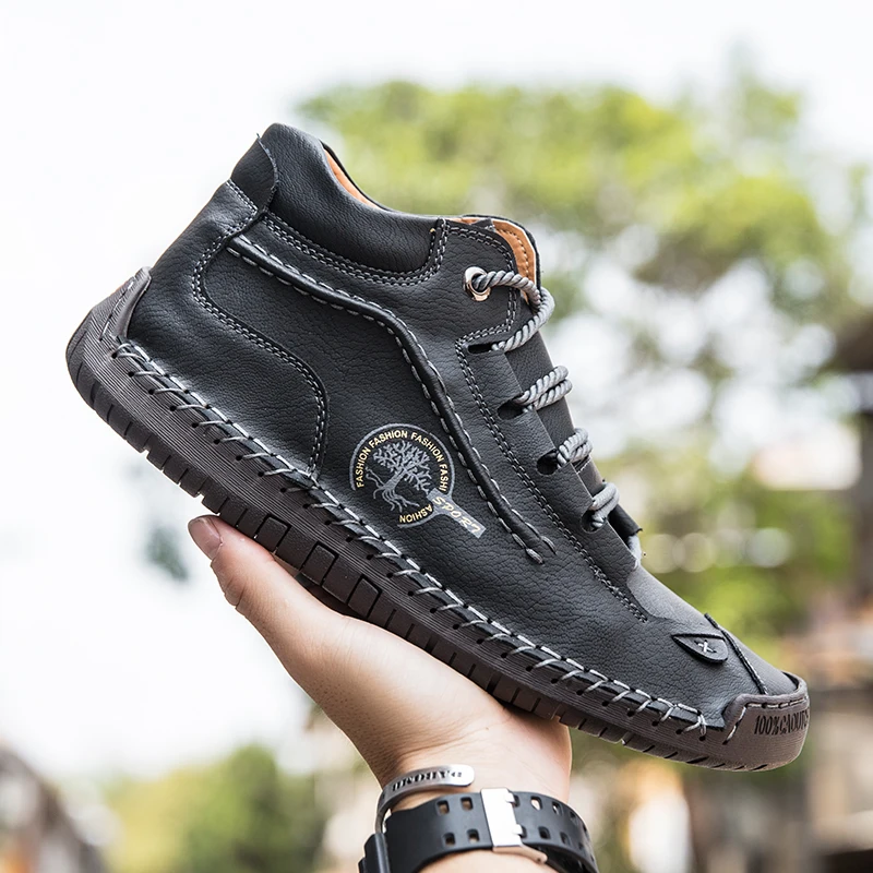 (⏰LAST DAY - 50% OFF🛒)Men's Retro Hand-Stitched Pigskin Boots – Wide Toe, Breathable, Non-Slip, Arch Support, Memory Foam Insole, Lightweight & Comfortable for Walking & Driving-tidenox