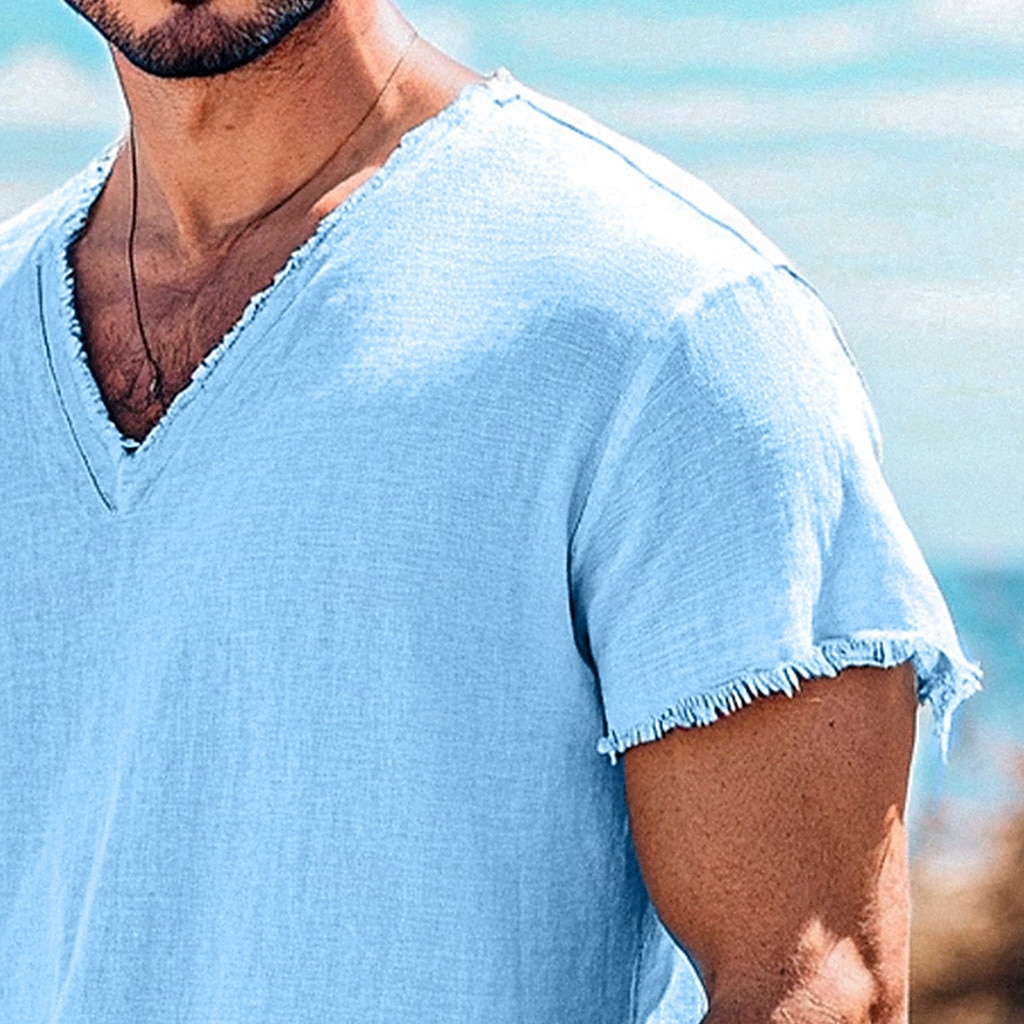 Men's Tee Top Linen T-Shirt Short Sleeves V Neck Summer Plain Fashion Designer Basic Soft Vacation Casual Daily Beach Light Blue White Pink Top Tee for Men 2025 - €21.99 –P3