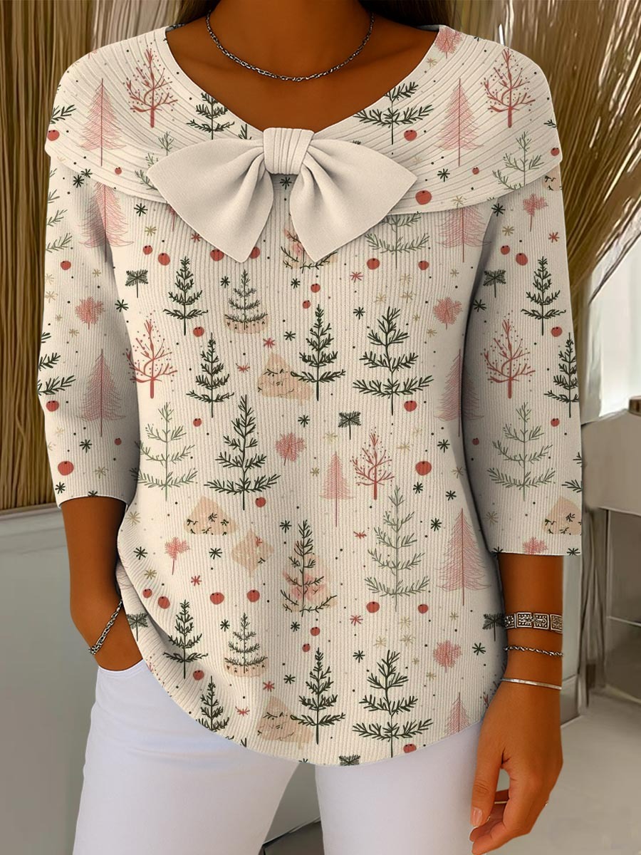 Women's Christmas Tree Art Print Buttoned Cardigan Sweater-tidenox