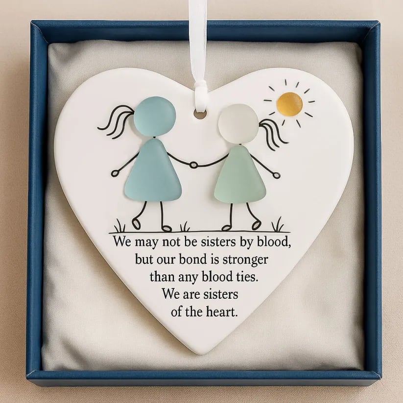 🌊💞Heart-Shaped Sisters Sea Glass Ornament✨Shaped by Nature & Crafted by Hand💝-tidenox