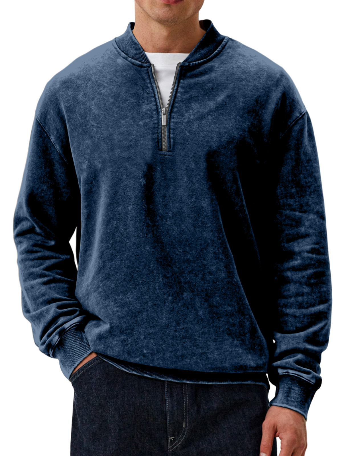 Men's Casual Retro Baseball Collar Zipper Long-sleeved Sweatshirt-tidenox