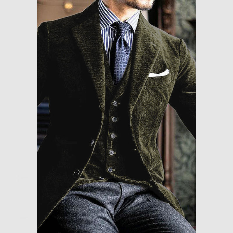 Men's Elegant Lapel Three Button Corduroy Blazer ( NEW )-tidenox