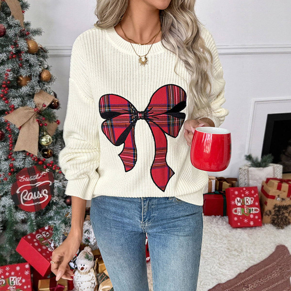 Merry Christmas Long Sleeve Printed Sweater-tidenox