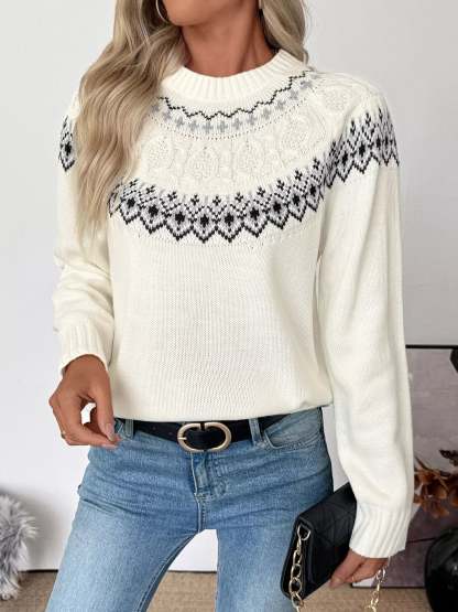 Fair Isle Pattern Crew Neck Sweater-tidenox