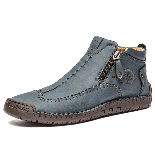 Zipper Plush Ankle Leather Orthopedic Shoes For Men Nonslip Boots-tidenox
