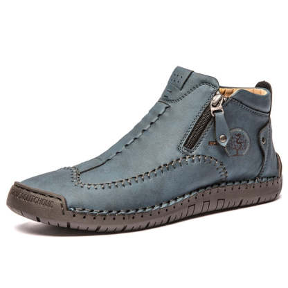 Zipper Plush Ankle Leather Orthopedic Shoes For Men Nonslip Boots-tidenox