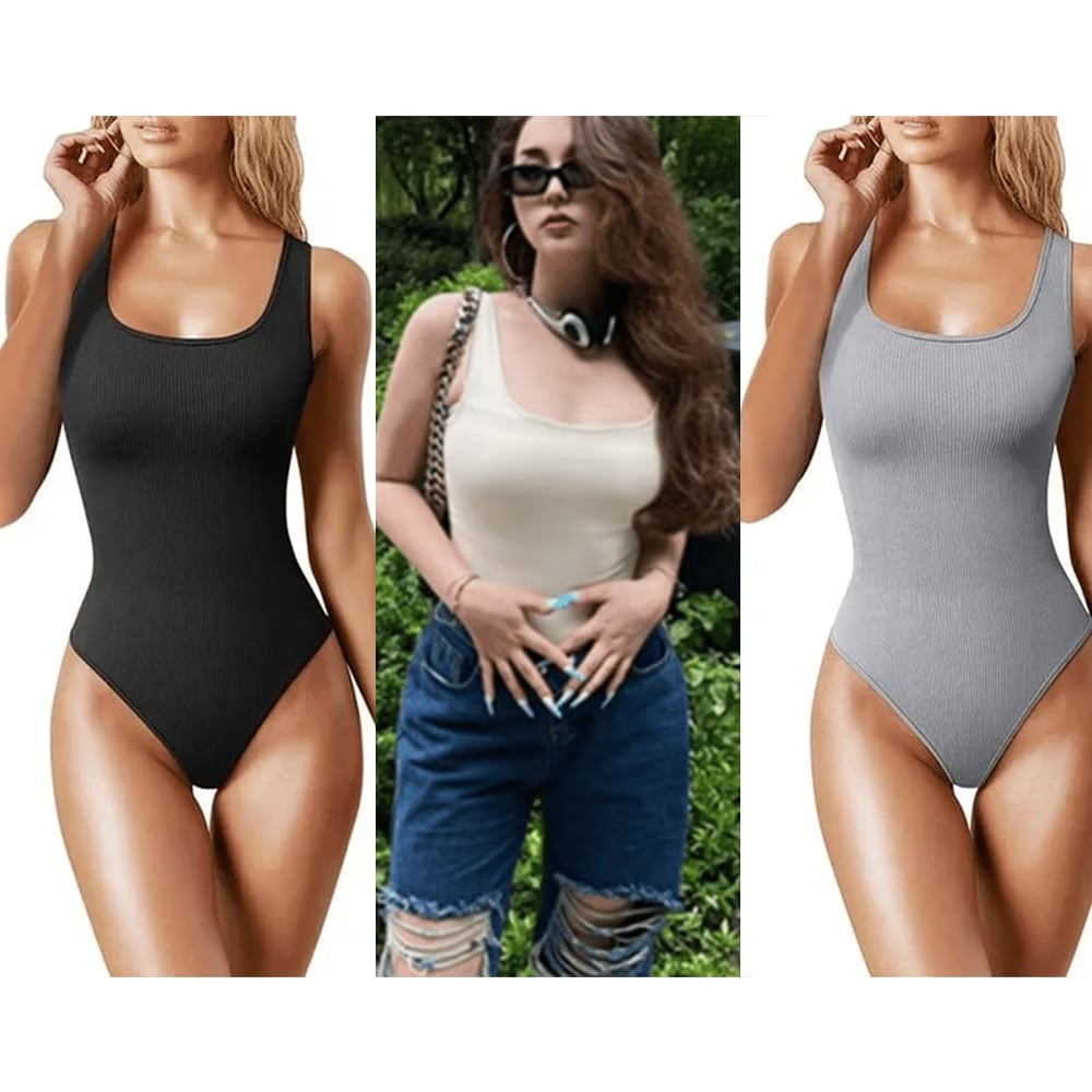 Sexy Ribbed Sleeveless Bodysuits-tidenox