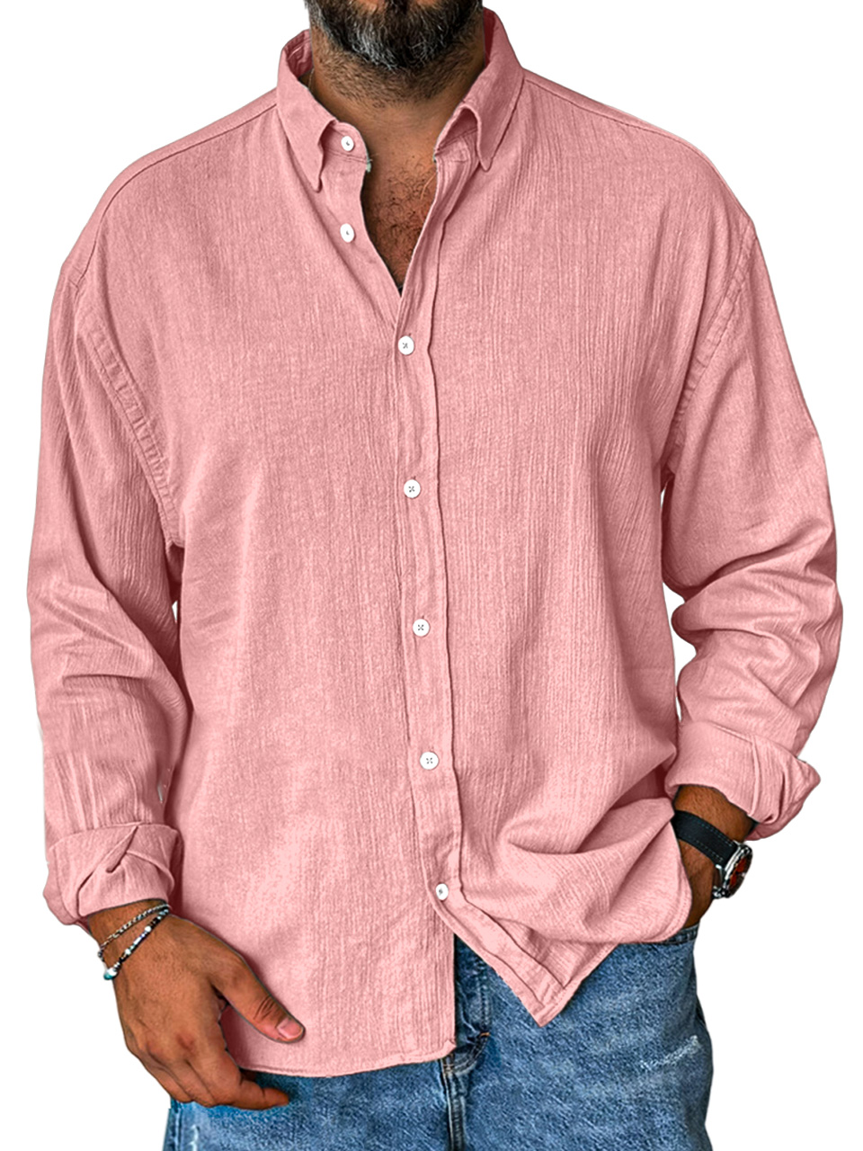 Men's Comfortable Everyday Solid Color Lapel Long Sleeve Shirt-tidenox