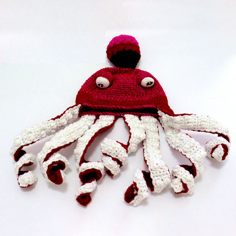 Octopus Pattern Color Block Knitted Hat-tidenox