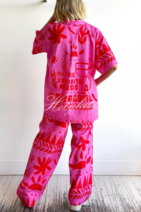Altos Unique Printed Pocket Shirt and Elastic Waist Pants Set-tidenox
