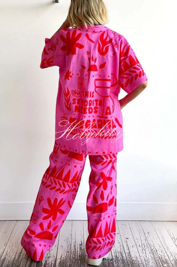 Altos Unique Printed Pocket Shirt and Elastic Waist Pants Set-tidenox