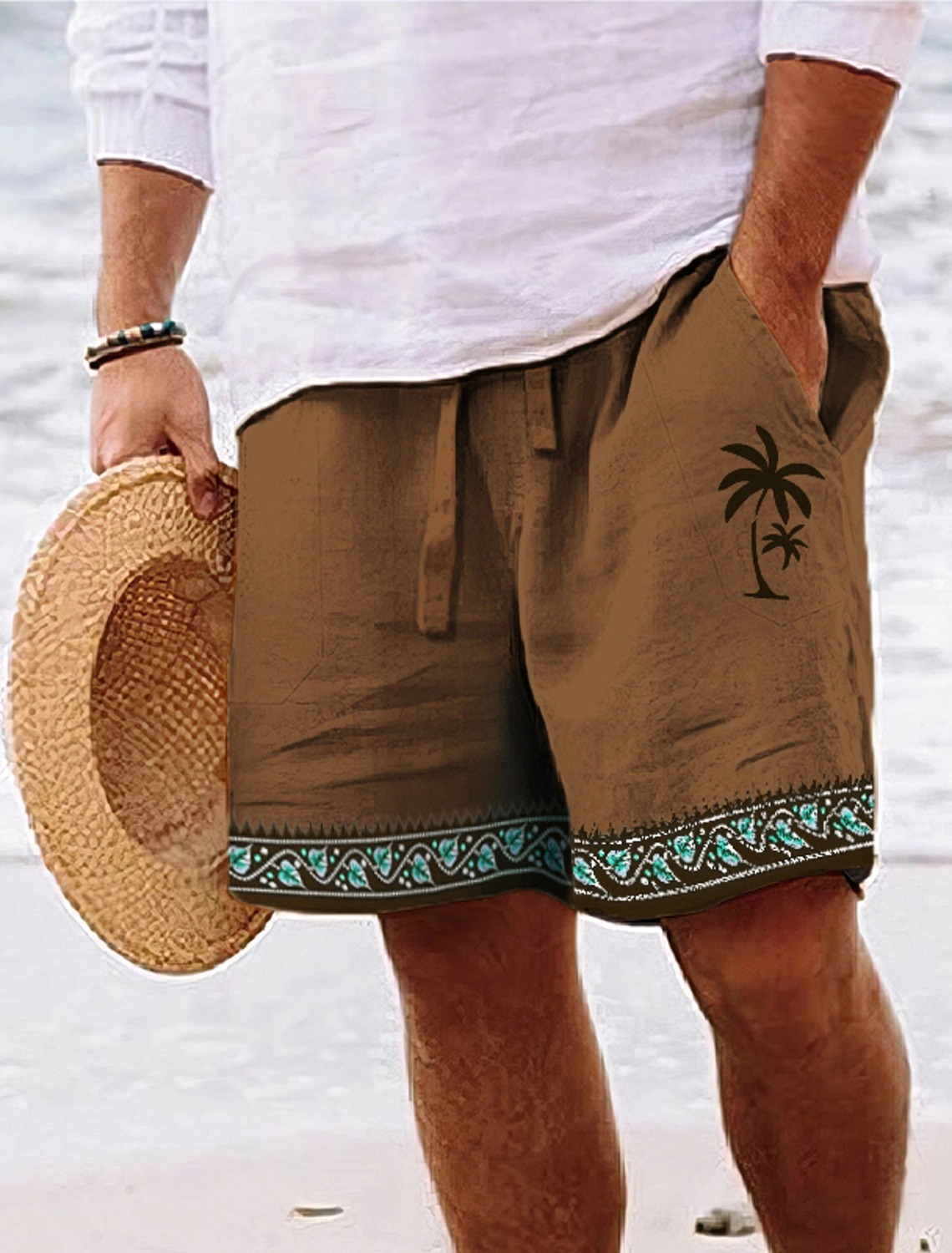 Men's Graphic Coconut Tree Shorts Beach Shorts Mid Waist StreetwearCas