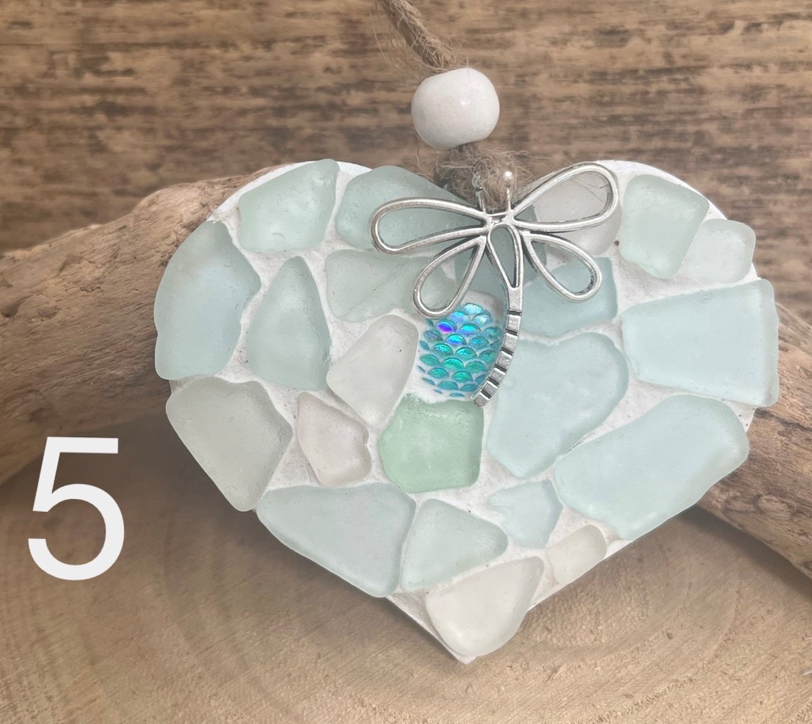 🌊Transforming Ocean Treasures into Eco-Friendly Art -Small Sea Glass Mosaic Hanging Heart-tidenox