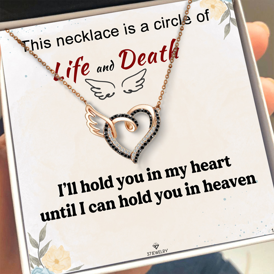 For Memorial - I'll Hold You in My Heart Until I Can Hold You in Heaven Black Diamond Necklace