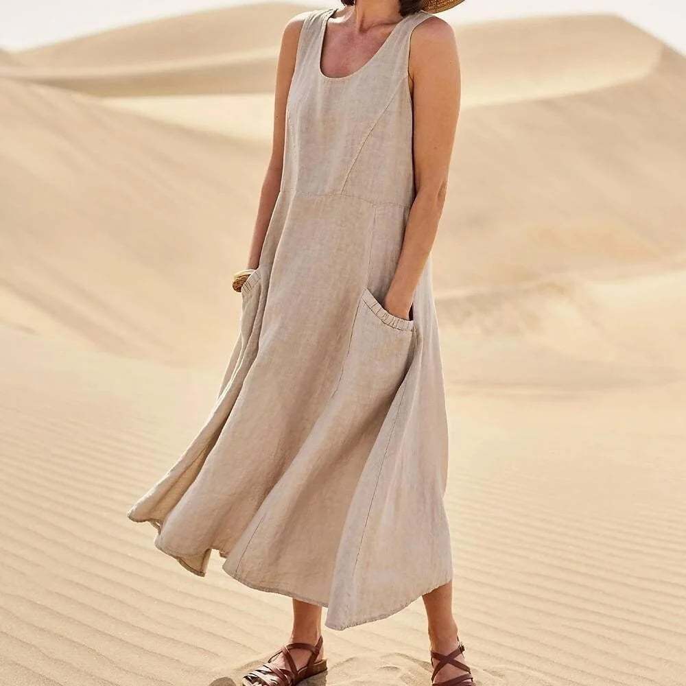 🔥Women's Sleeveless Cotton And Linen Dress-tidenox
