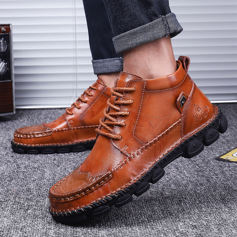 Men's Handcrafted Cowhide Leather Orthopedic Waterproof Ankle Boots-tidenox