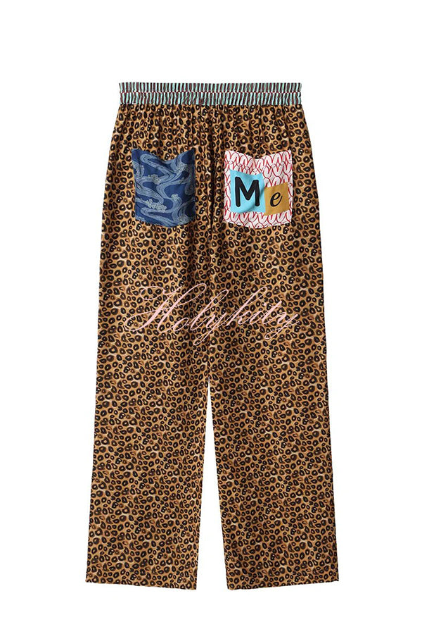 Tropical Jungle Tiger Unique Print Long Sleeve Loose Shirt and Elastic Waist Pants Set-tidenox