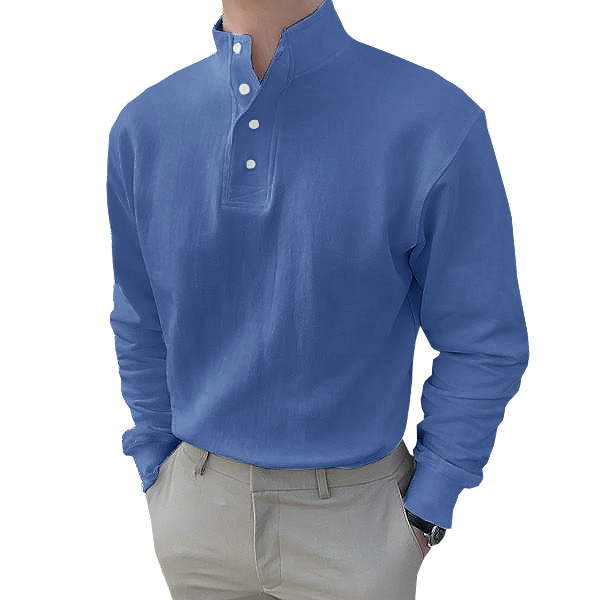 Gentleman's Simple Basic Stand-up Collar Long-sleeved Polo Shirt-tidenox
