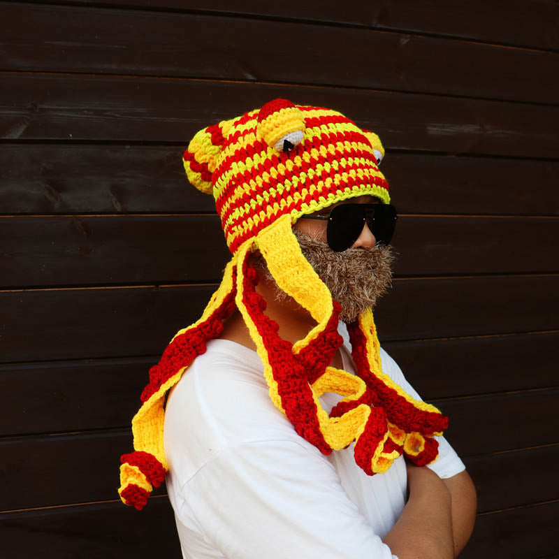 Octopus Pattern Color Block Knitted Hat-tidenox