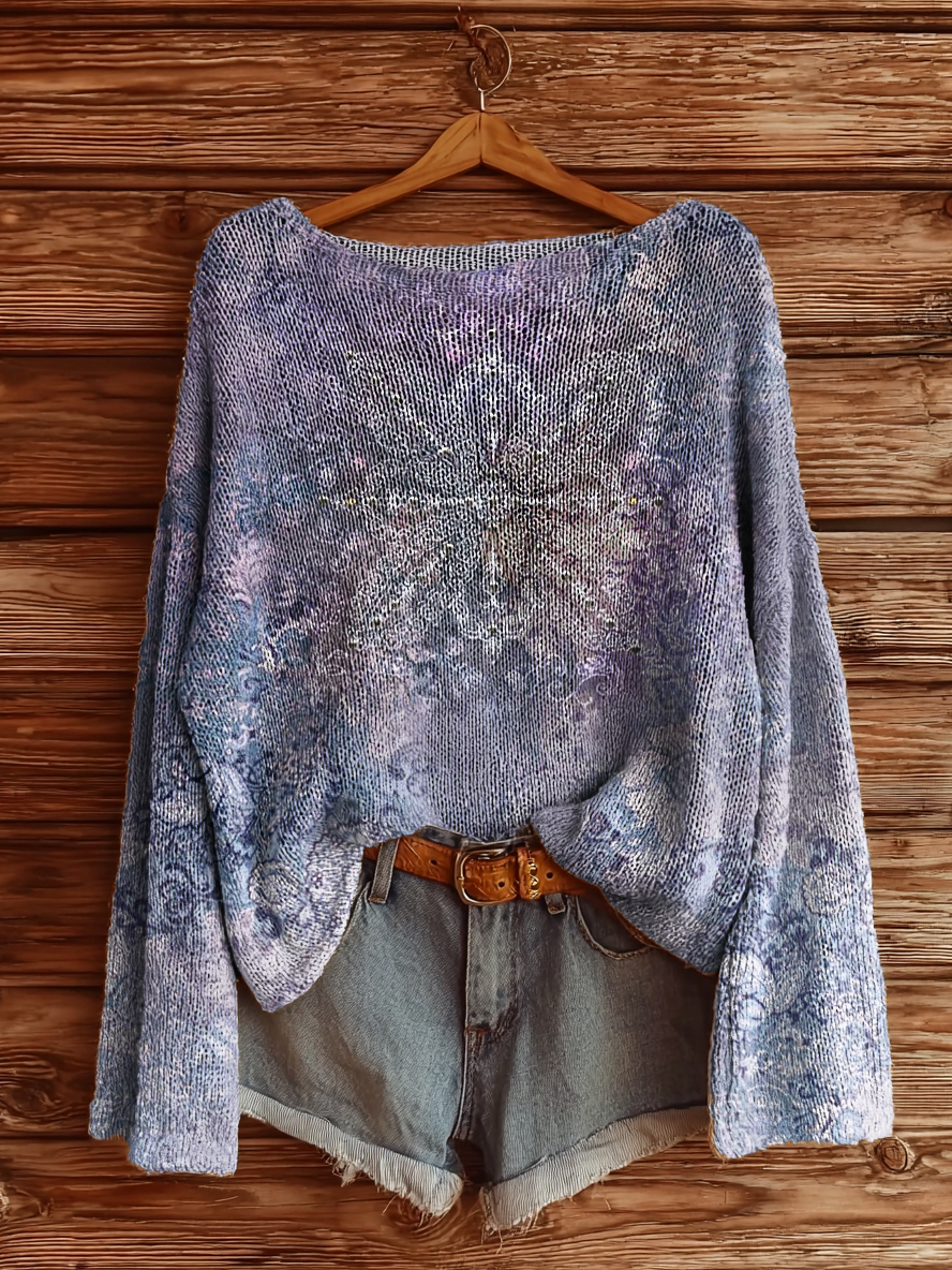 Women's Vintage Ethnic Floral Art Print Casual Pullover Sweater-tidenox