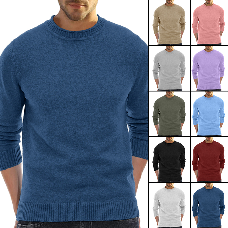 Men's Long Sleeve Crew Neck Sweater Soft Casual Sweater Men's Classic Sweater-tidenox