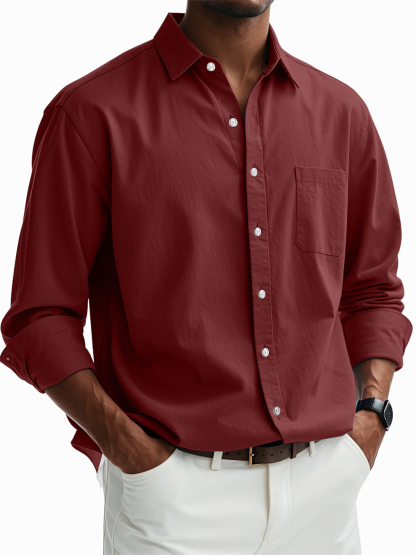 Men's Casual Cotton Pocket Basic Long Sleeve Shirt-tidenox