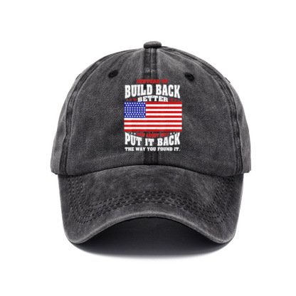 Cross-Border Washing Baseball Cap Printed Retro Old Baseball Cap European And American Dad Cap Men Amazon Baseball Cap