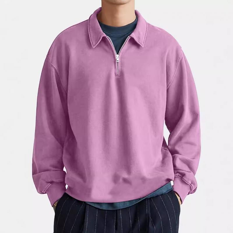 Men's Casual Half-zip Lapel Loose Pullover Polo Shirt-tidenox
