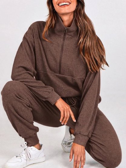 ⏰Hot Sale-Womens 2 Piece Long Sleeve Half Zip Pullover Fall Tracksuit Sweatsuits Set(Buy 2 Free Shipping)-tidenox