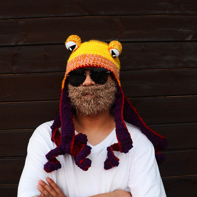Octopus Pattern Color Block Knitted Hat-tidenox