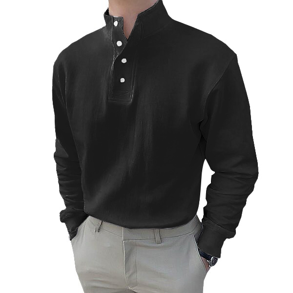 Gentleman's Simple Basic Stand-up Collar Long-sleeved Polo Shirt-tidenox