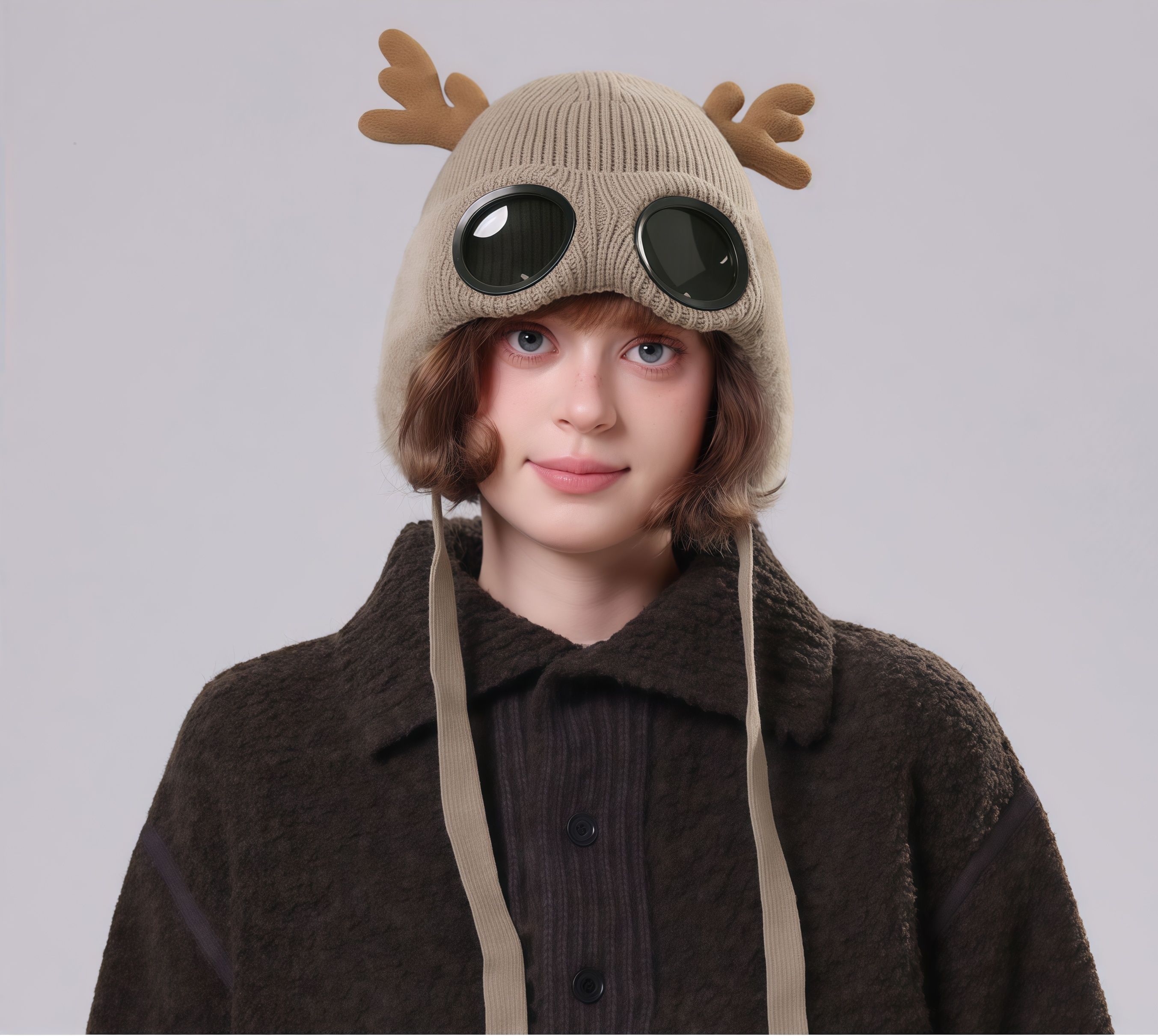 🔥🦋 Winter Knitted Deer Antler Aviator Hat with Goggles-tidenox