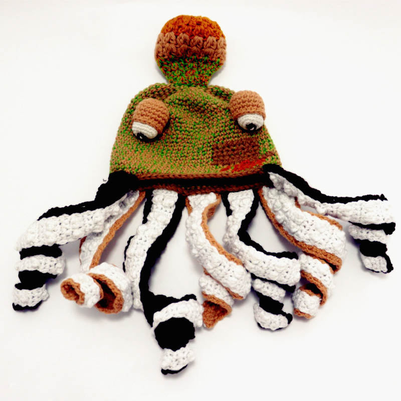 Octopus Pattern Color Block Knitted Hat-tidenox