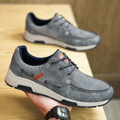 ⏰Limited Time 60% OFF🛒 Men's Comfortable Lace-Up Walking Shoes – Washed Denim-Style Leather With Arch Support, Heel Pain Relief & All-Day Comfort for Casual Daily Wear-tidenox