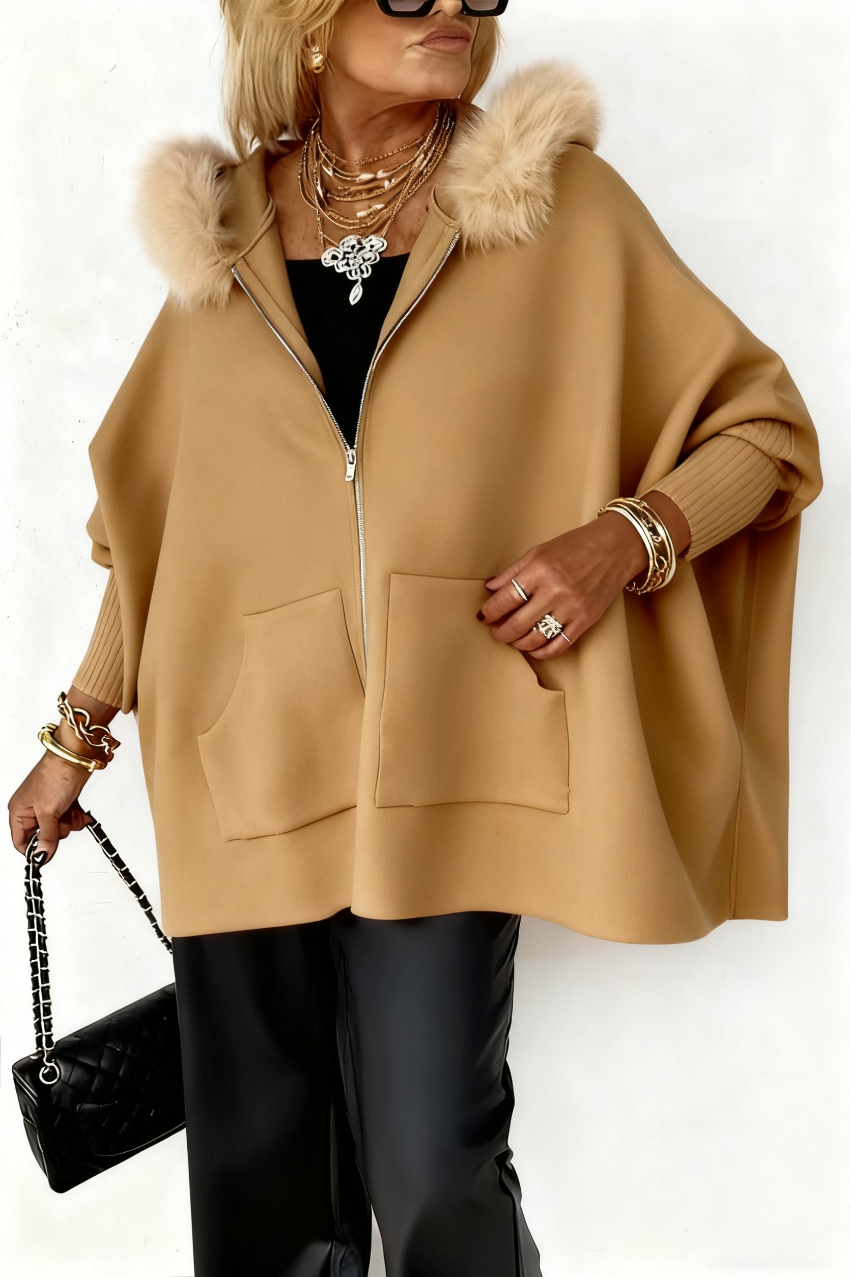 🔥Limited Time Discount 💥Women Fur Collar Solid Color Casual Jacket-tidenox