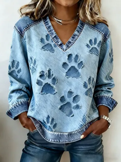 Women's denim dog paw sweatshirt