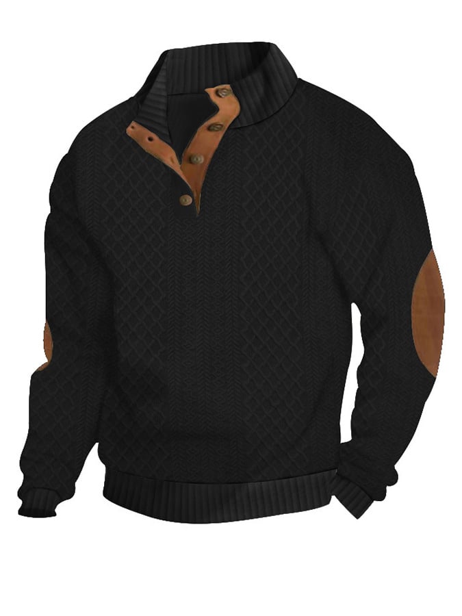 Men's Comfy Outdoor Casual Stand Button Long Sleeve Sweater-tidenox