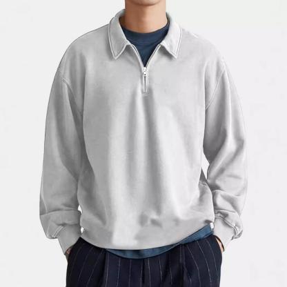 Men's Casual Half-zip Lapel Loose Pullover Polo Shirt-tidenox