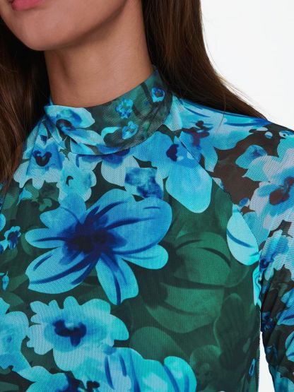 Floral Mock Neck Long Sleeve T-Shirt