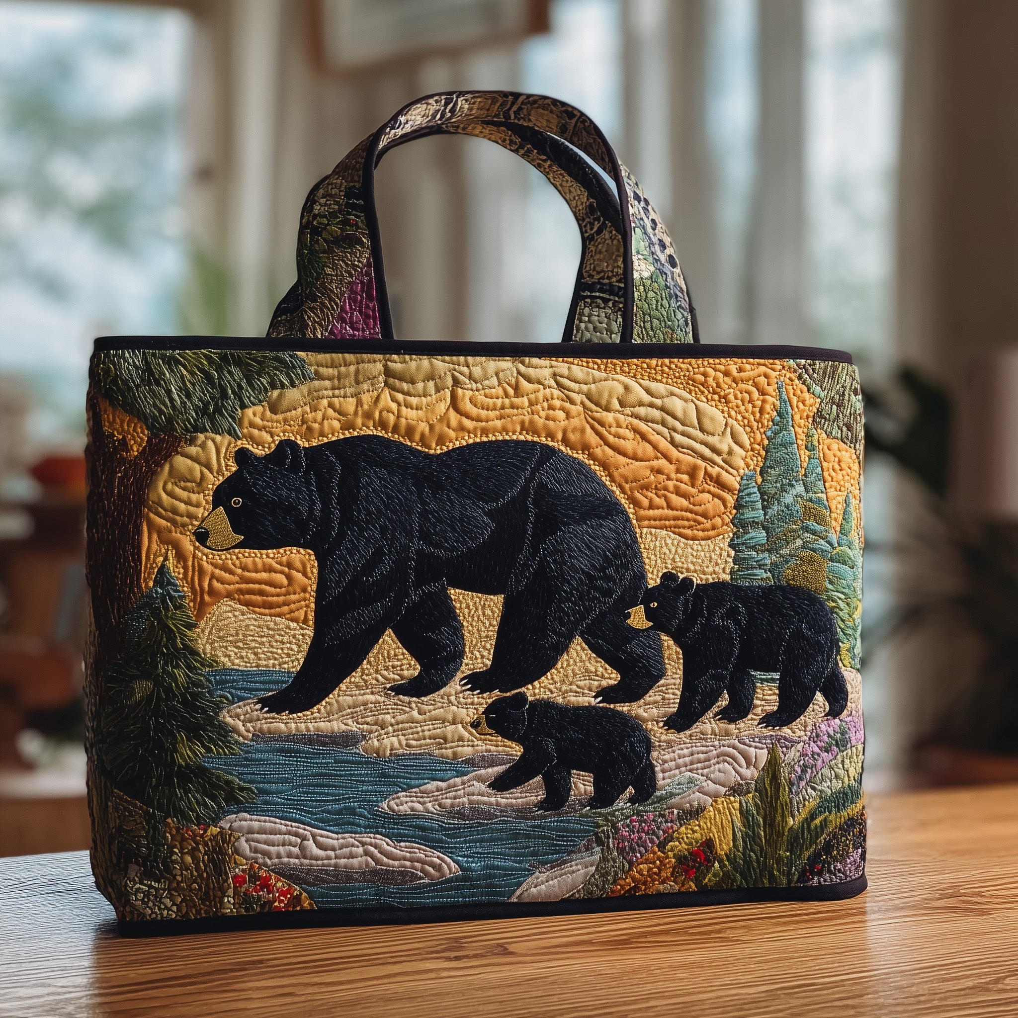 Wilderness Bear Quilted Tote Bag GFTOMA1872-tidenox