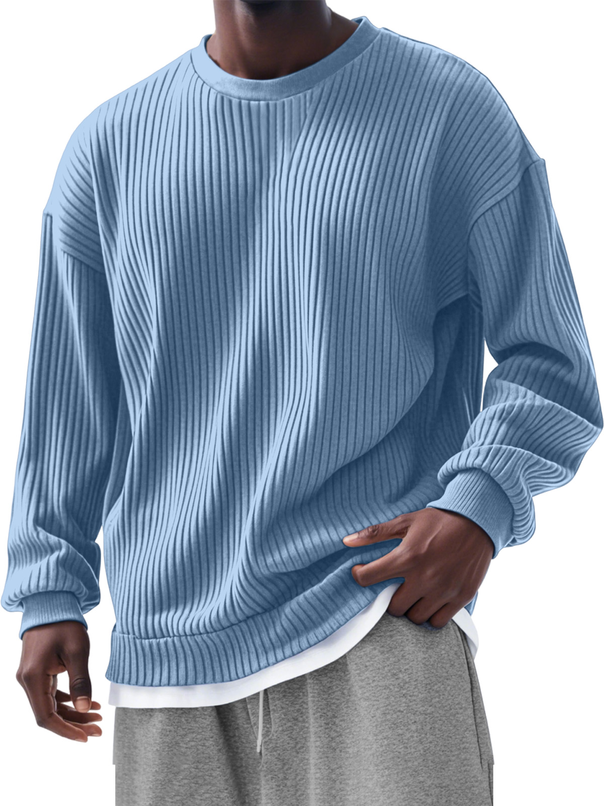 Men's Casual Solid Color Pit Long Sleeve T-Shirt-tidenox