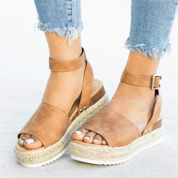 2025 Womens Buckle Ankle Strap Flatform Wedge Casual Sandals-tidenox