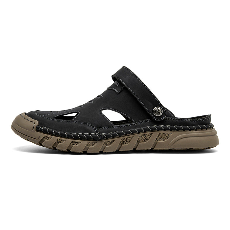 (⏰Limited Time Sale 53% OFF 🔥)Men's Premium Leather Orthopedic Sandals Handcrafted Full-Grain Leather-Closed Toe, Arch Support, Anti-Slip, Shock-Absorbing, Suitable for Riding, Gardening, Daily Errands