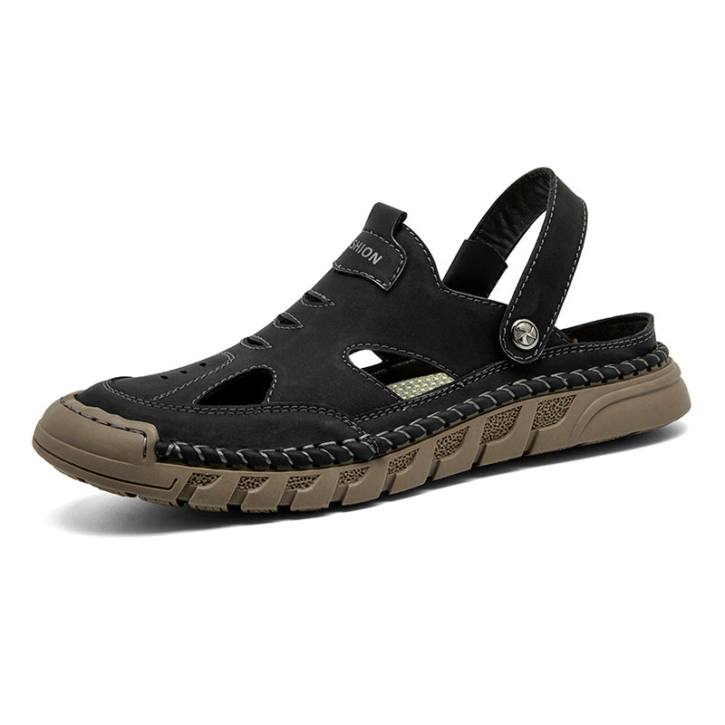 (⏰Limited Time Sale 53% OFF 🔥)Men's Premium Leather Orthopedic Sandals Handcrafted Full-Grain Leather-Closed Toe, Arch Support, Anti-Slip, Shock-Absorbing, Suitable for Riding, Gardening, Daily Errands